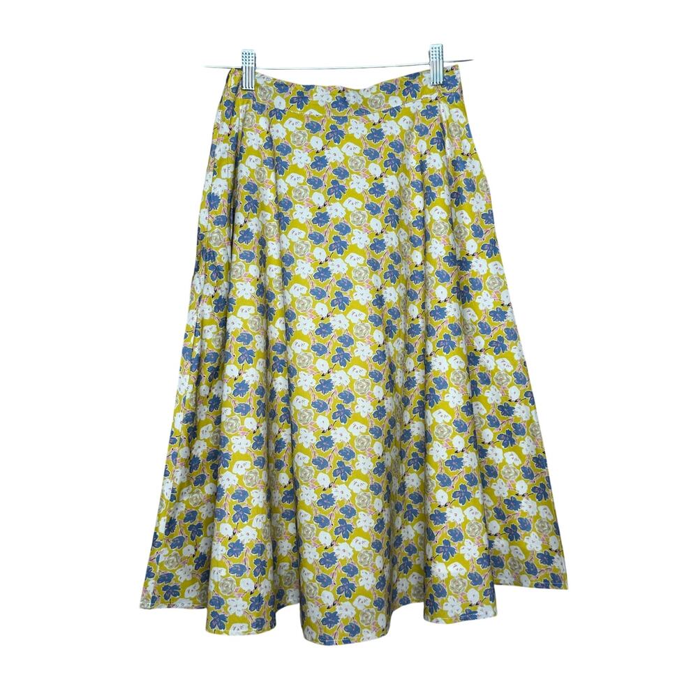 Unique Vintage Tulip B Yellow Floral A-line Swing Skirt S NWT - Picture 1 of 4